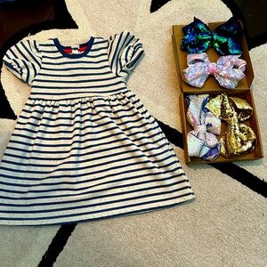 Cat and jack 4t little girl dress and 4/ 8” sequin bows!